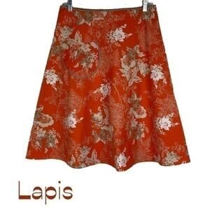 Anthropologie Lapis Orange Floral Cotton Skirt Size S
